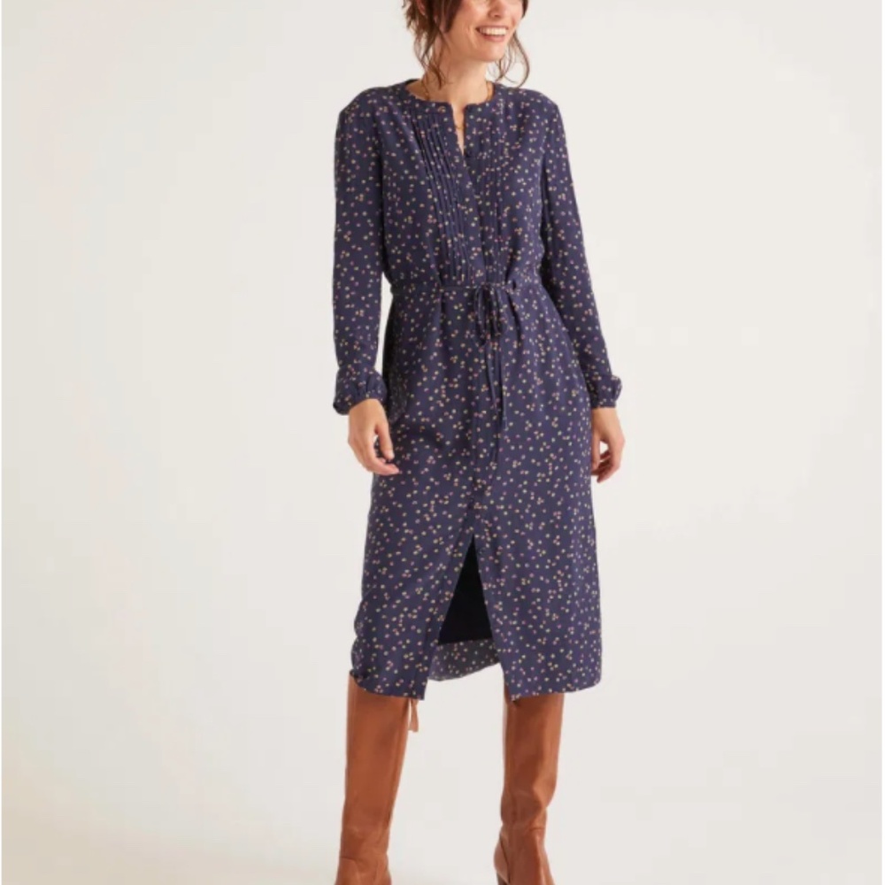 Boden Corrina Patterned Shirt Dress In French Navy Size 6 Petite Floral